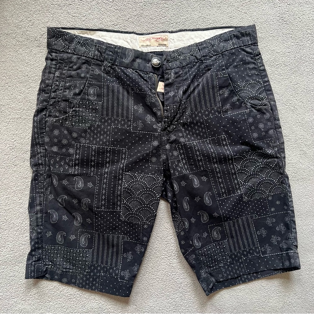 Y2K Vintage Ed Hardy Bandana Print Khaki Shorts